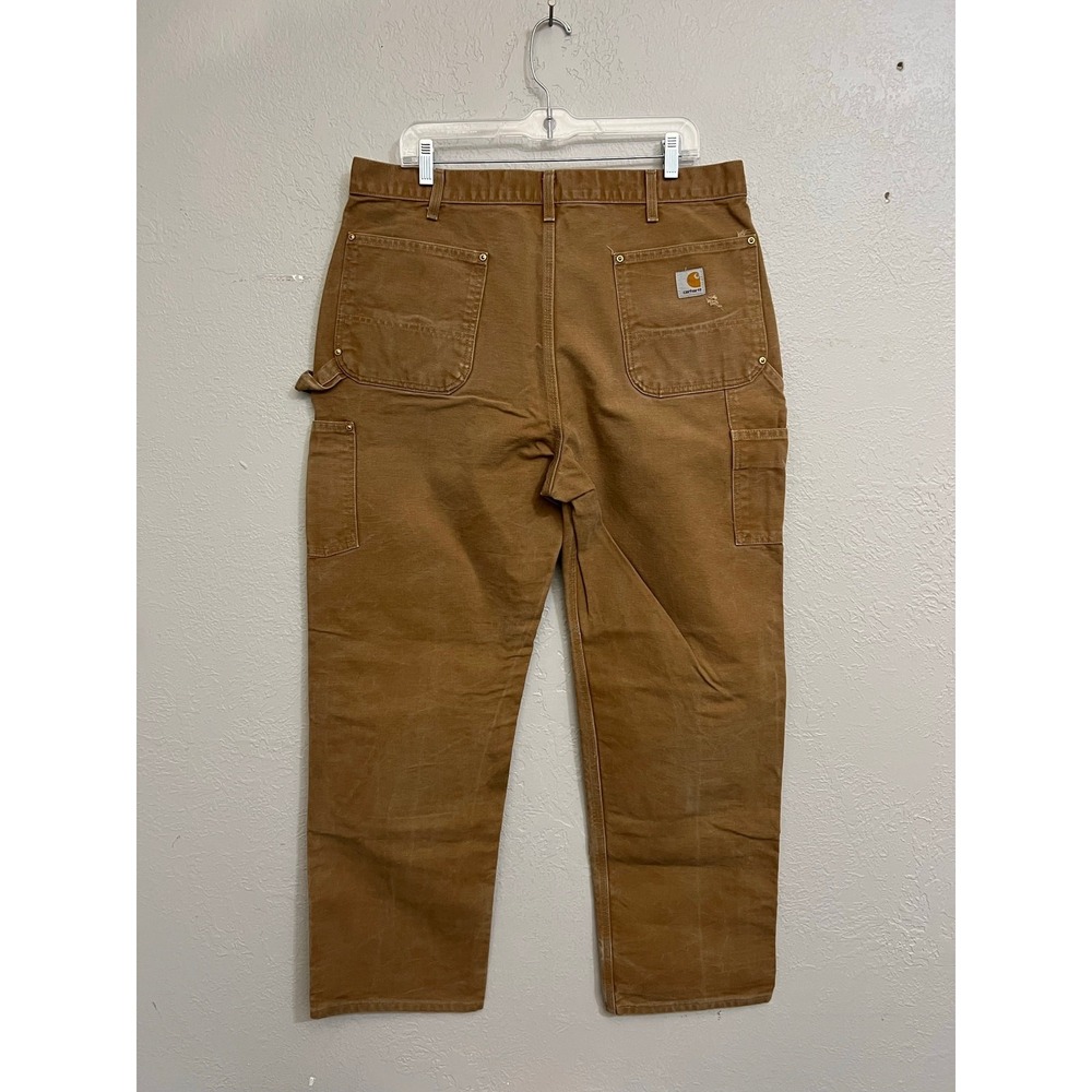 Carhartt B01 Work Pants Mens 38x32 Brown Double Front Logger Dungaree Canvas - Picture 3 of 11